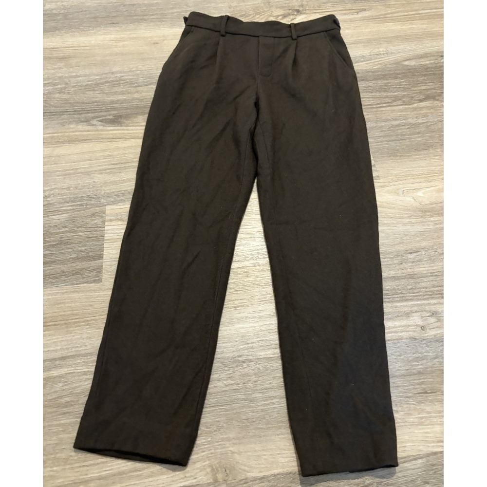 Vince Pants Women Small Green Wool Blend Straight Pleated Elastic Waist Heritage